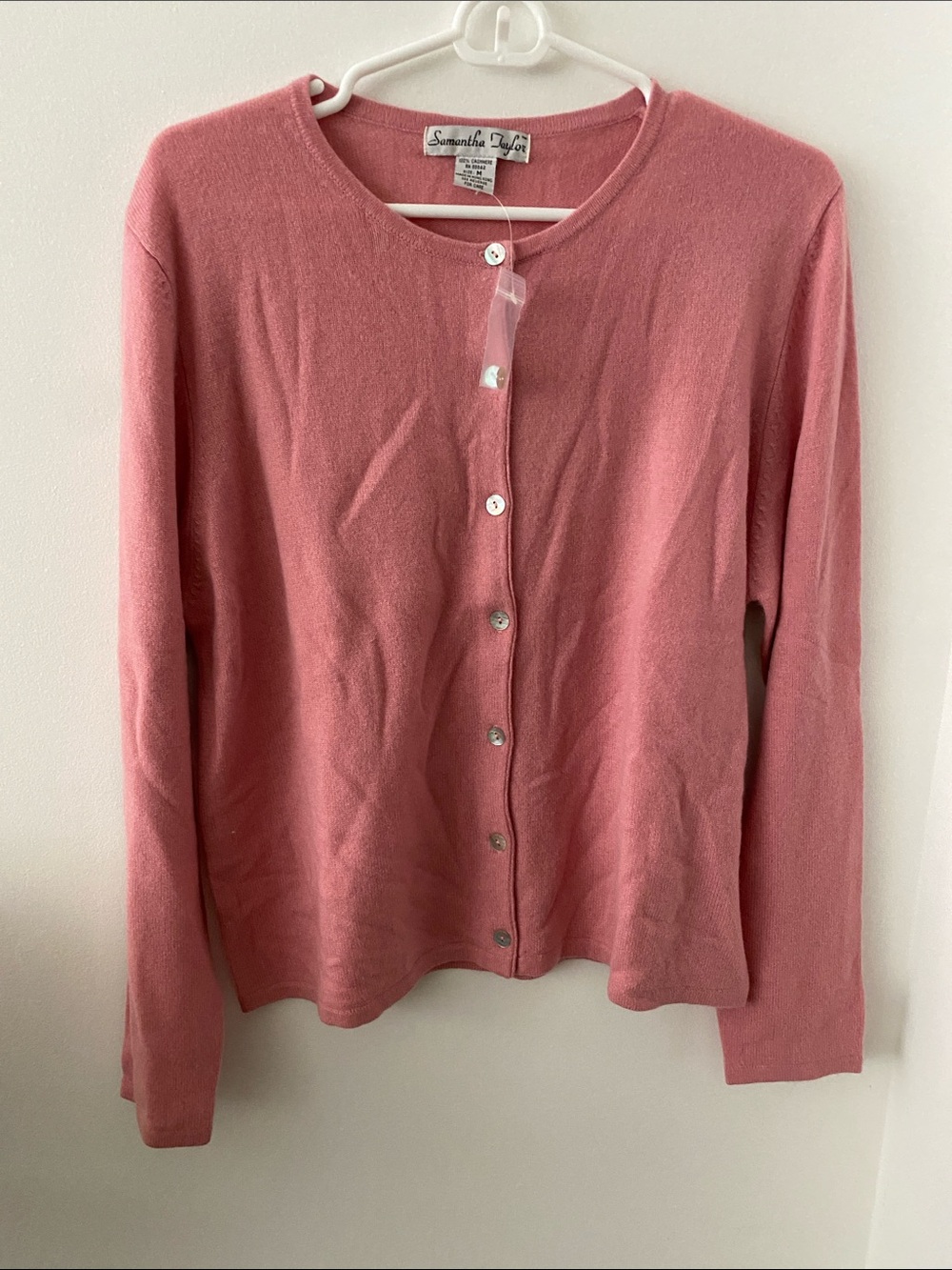 Samantha Taylor Pink Button-Up 100% Cashmere Blend Cardigan